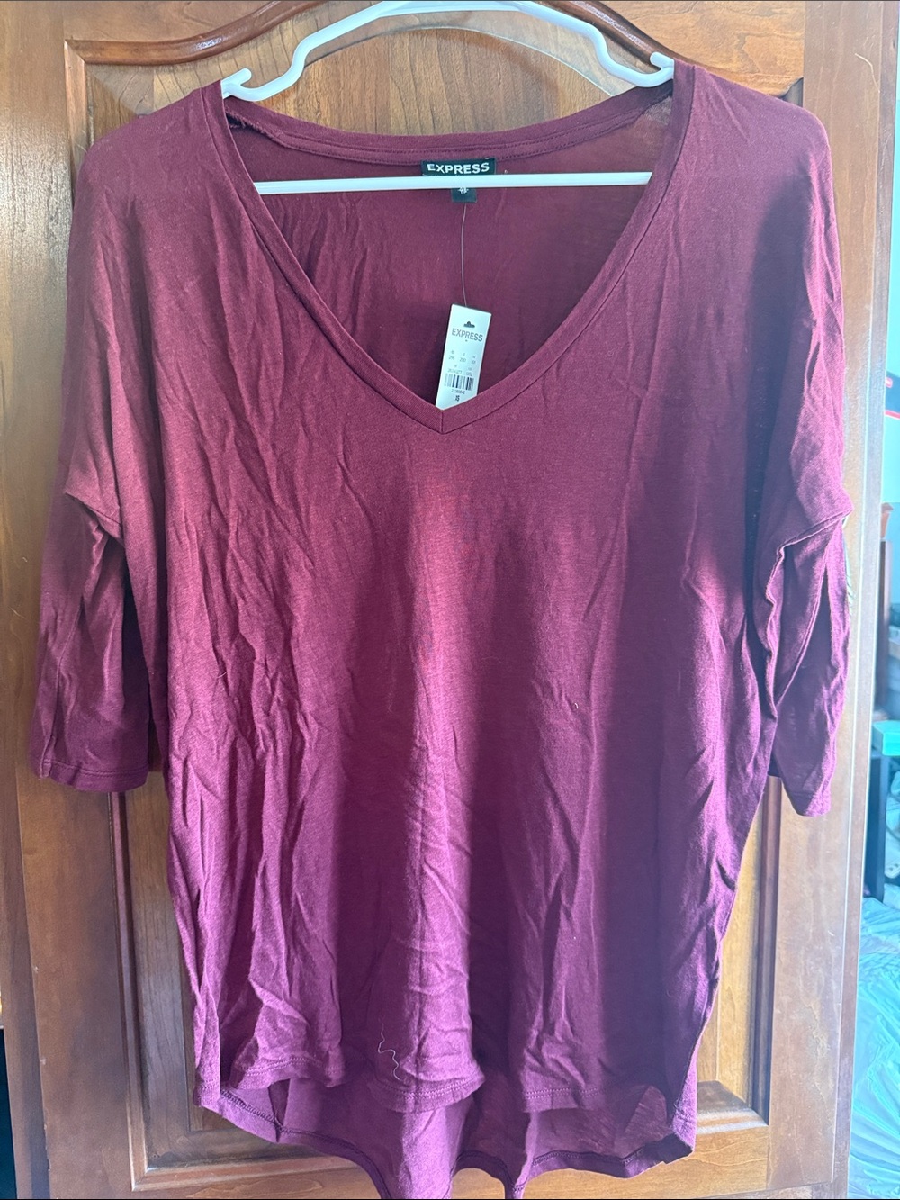 Express Burgundy V-Neck Relaxed Tunic